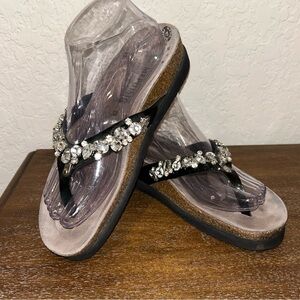 Mephisto Handmade Jeweled Strap Leather Sandal Shoes